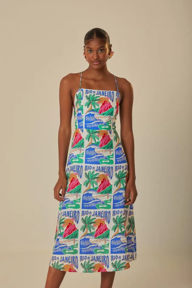 Women Midi Dresses Farm Rio OffWhite Carioca Posters Midi Dress