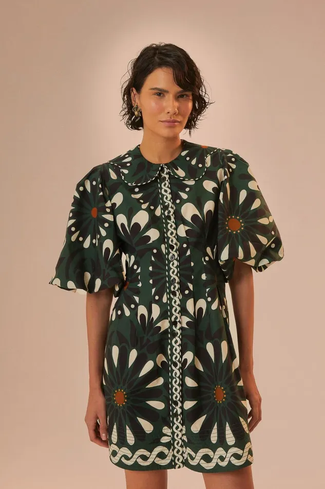 Women Mini Dresses Farm Rio Green Ainika Flowers Short Sleeve Mini Dress