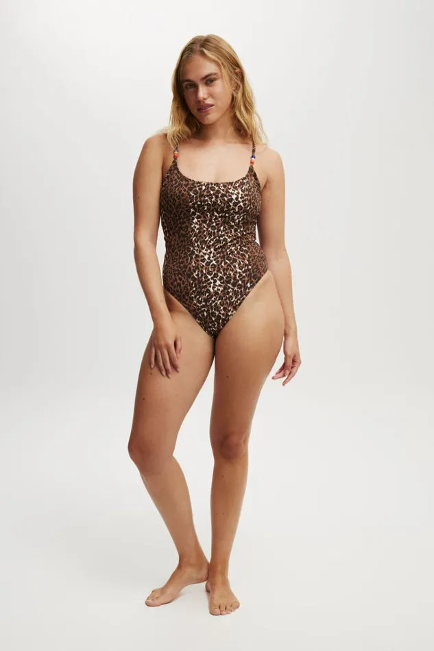 Women One Piece Swimsuits Cotton On Thin Strap Low Scoop One Piece Cheeky Textured Leopard Women One Piece Swimsuits Cotton On Thin Strap Low Scoop One Piece Cheeky Textured Leopard