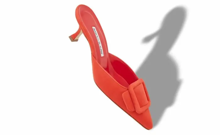 Women Orange Suede Buckle Detail Mules Manolo Blahnik Mules