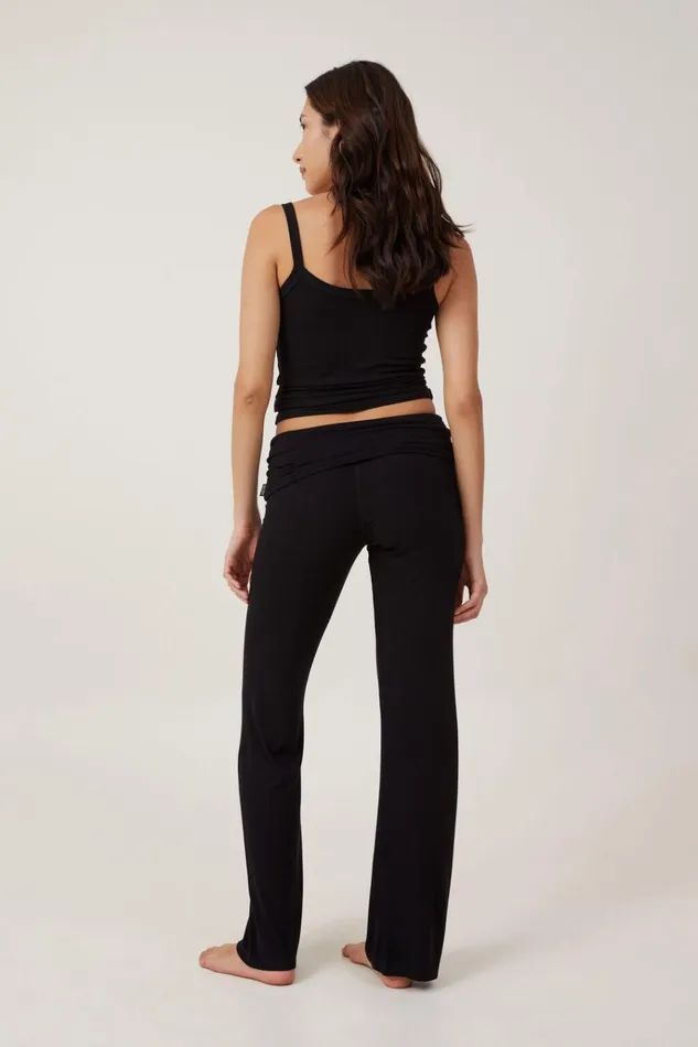 Women Pajamas Cotton On Sleep Recovery Roll Waist Pant True Black Women Pajamas Cotton On Sleep Recovery Roll Waist Pant True Black