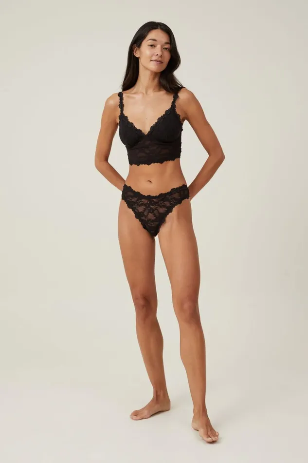Women Panties Cotton On Stretch Lace G String Brief Black