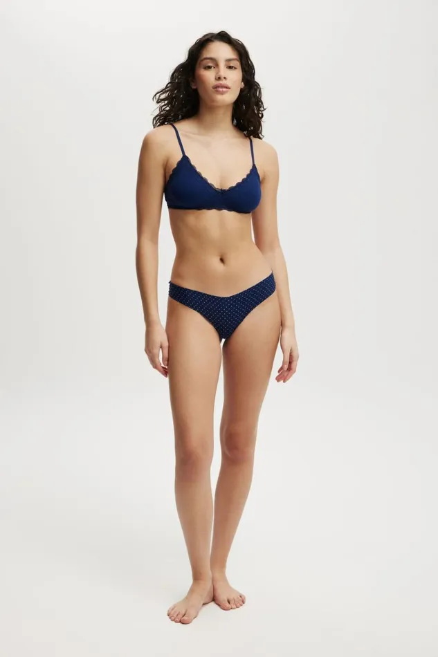 Women Panties Cotton On The Invisible G String Brief Voyage Navy Polka Dot