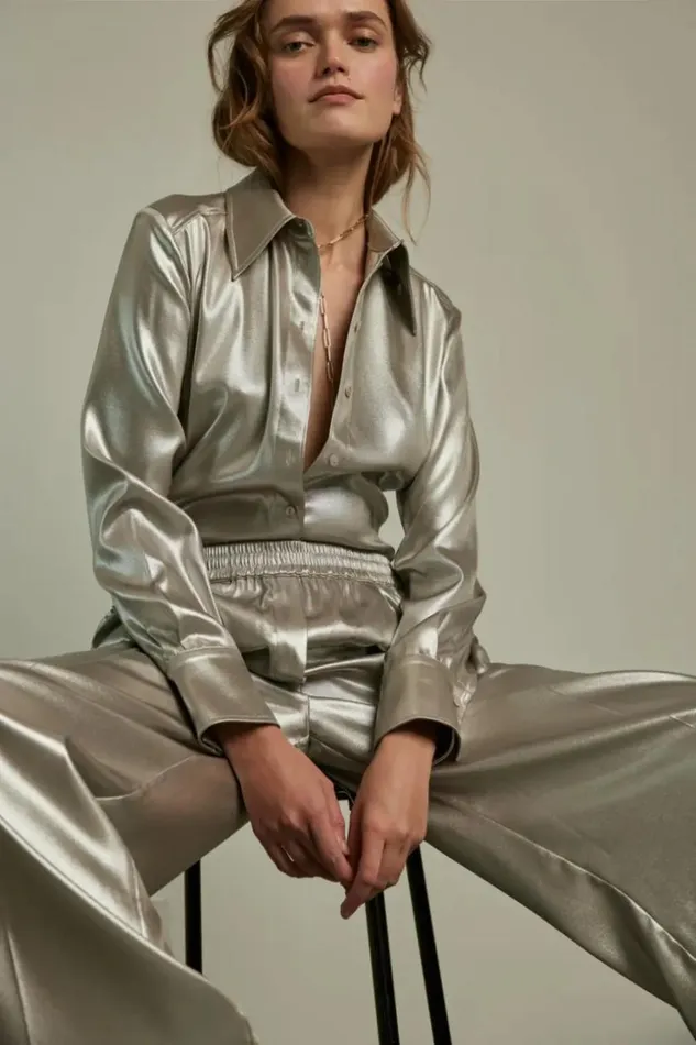 Women Pants and Skirts Lala Berlin Pants Perilla 8211 Polyester 8211 Silver Women Pants and Skirts Lala Berlin Pants Perilla 8211 Polyester 8211 Silver