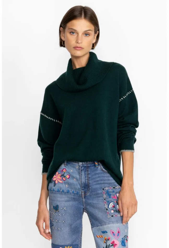 Women Rhode Cowl Neck Sweater Emerald Johnny Was Tops