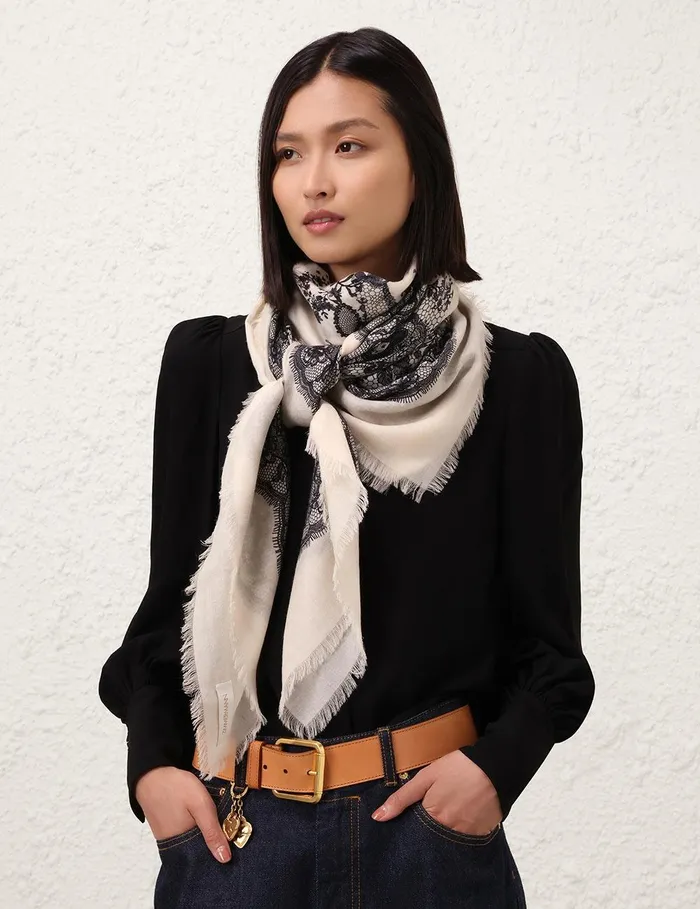 Women Scarves Zimmermann Printed Shawl Locket Lace Ivory