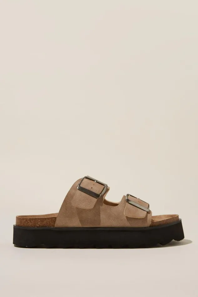 Women Shoes and Slippers Cotton On Rex Flatform Buckle Slide Roebuck Distressed