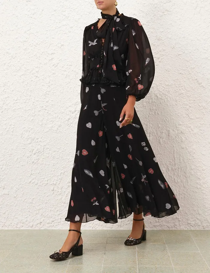 Women Shorts and Pants Zimmermann Crush Flared Culotte Black Love Letters