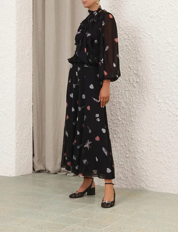 Women Shorts and Pants Zimmermann Crush Flared Culotte Black Love Letters