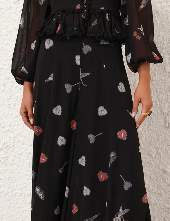 Women Shorts and Pants Zimmermann Crush Flared Culotte Black Love Letters