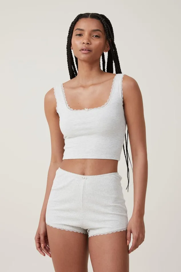 Women Shorts Cotton On Rib Lace Short Light Grey Marle
