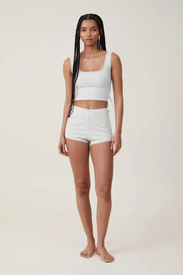 Women Shorts Cotton On Rib Lace Short Light Grey Marle Women Shorts Cotton On Rib Lace Short Light Grey Marle