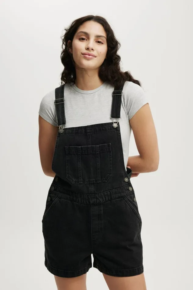 Women Shorts Cotton On Short Denim Overall Graphite Black