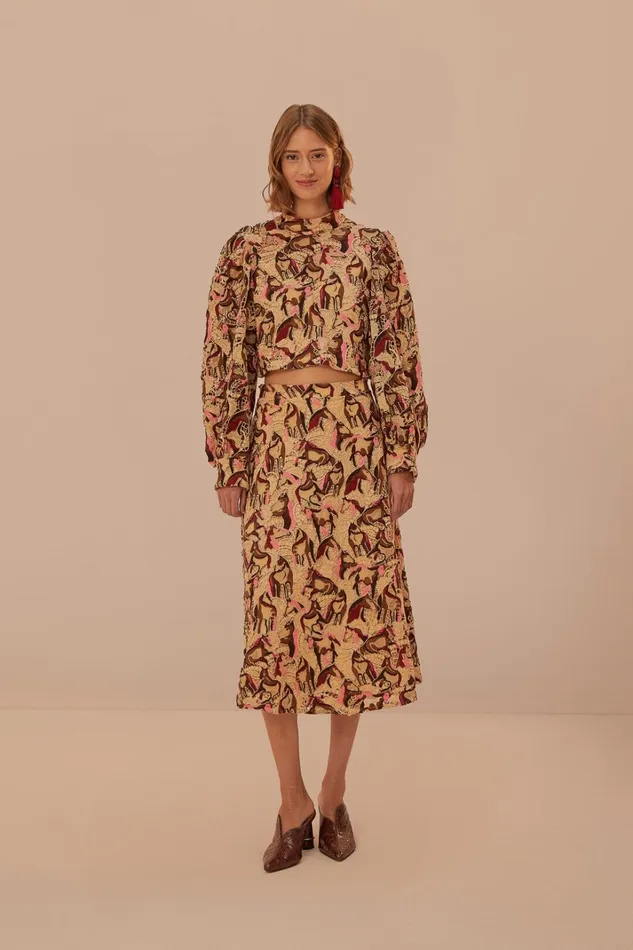 Women Skirts Farm Rio Cream Horses Guipure Midi Skirt