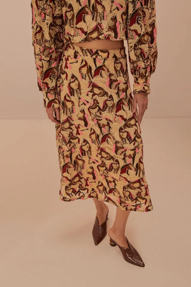 Women Skirts Farm Rio Cream Horses Guipure Midi Skirt