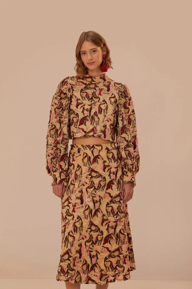 Women Skirts Farm Rio Cream Horses Guipure Midi Skirt