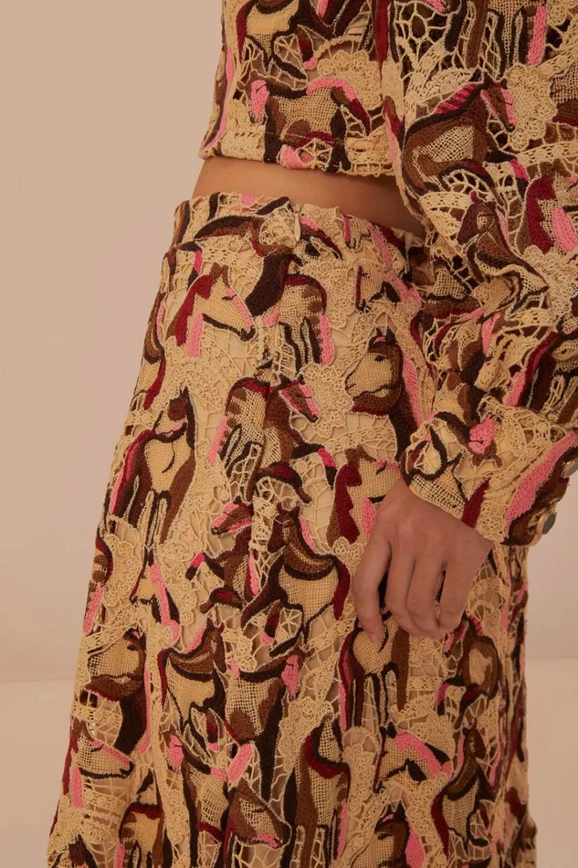 Women Skirts Farm Rio Cream Horses Guipure Midi Skirt
