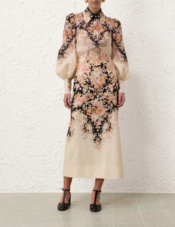 Women Skirts Zimmermann Illustration Pencil Skirt Tea Rococo Floral