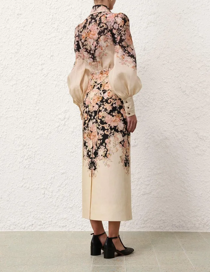 Women Skirts Zimmermann Illustration Pencil Skirt Tea Rococo Floral