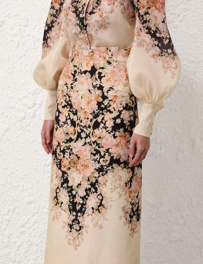 Women Skirts Zimmermann Illustration Pencil Skirt Tea Rococo Floral
