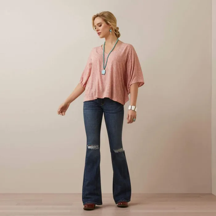 Women TShirts and Tops Ariat Desert Dreams Top Island Blush Tooled Print Women TShirts and Tops Ariat Desert Dreams Top Island Blush Tooled Print