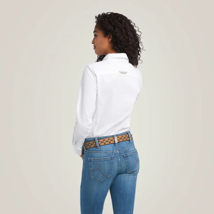 Women TShirts and Tops Ariat Wrinkle Resist Team Kirby Stretch Shirt White W Leopard Logo Women TShirts and Tops Ariat Wrinkle Resist Team Kirby Stretch Shirt White W Leopard Logo