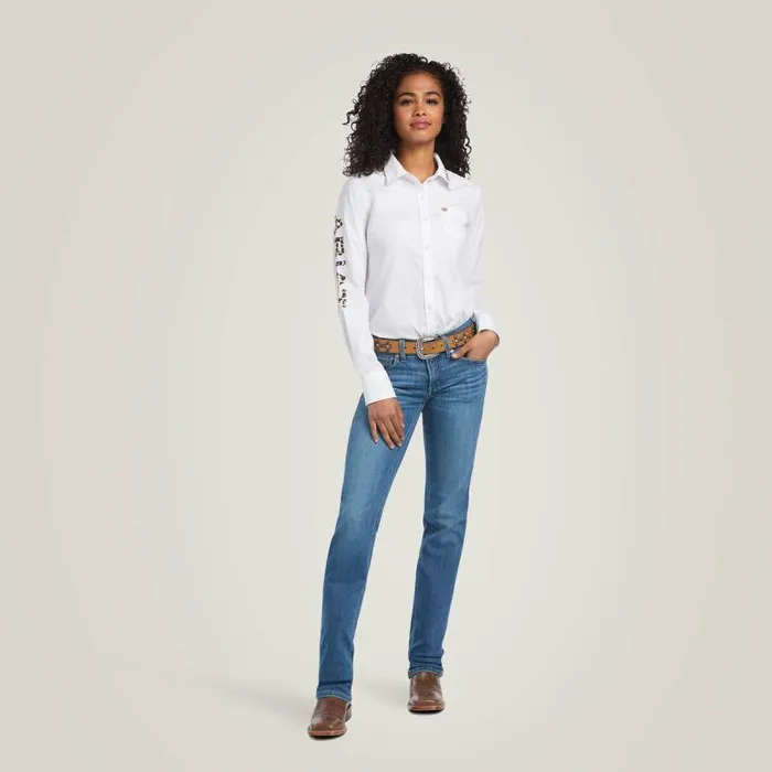 Women TShirts and Tops Ariat Wrinkle Resist Team Kirby Stretch Shirt White W Leopard Logo Women TShirts and Tops Ariat Wrinkle Resist Team Kirby Stretch Shirt White W Leopard Logo