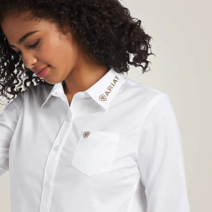 Women TShirts and Tops Ariat Wrinkle Resist Team Kirby Stretch Shirt White W Leopard Logo Women TShirts and Tops Ariat Wrinkle Resist Team Kirby Stretch Shirt White W Leopard Logo