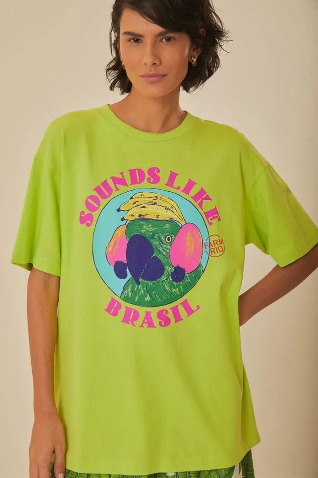 Women TShirts Farm Rio Green Sounds Like Brasil Organic Cotton TShirt