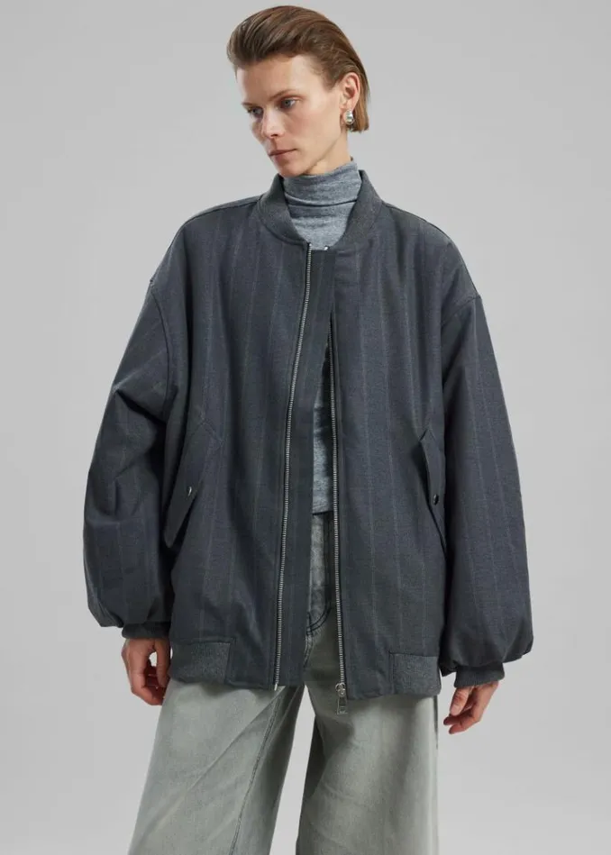 Women The Frankie Shop Astra Bomber Jacket 8211 Grey Stripe Grey Stripe