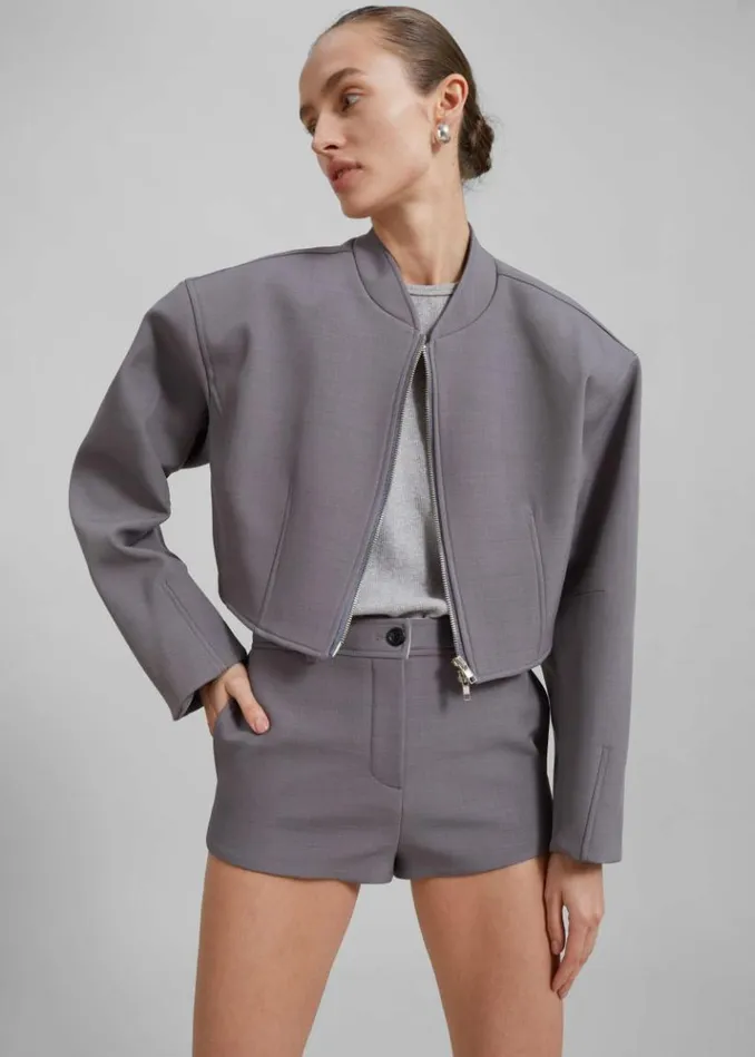 Women The Frankie Shop Banks Cropped Jacket 8211 Grey Grey