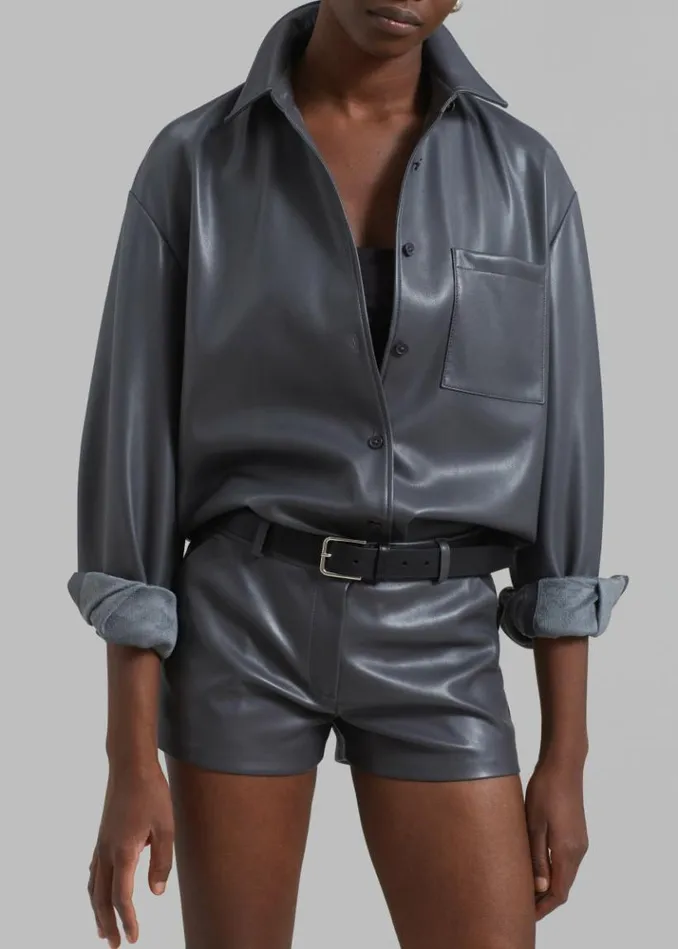 Women The Frankie Shop Kate Faux Leather Shorts 8211 Grey Grey