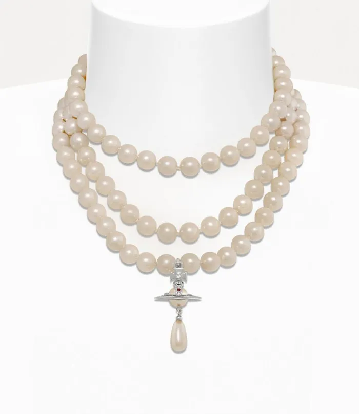 Women Three Row Pearl Drop Choker Platinumpearlmulti Vivienne Westwood Necklaces