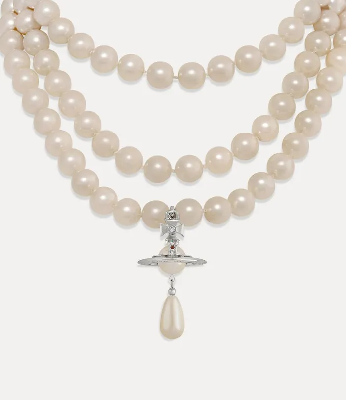 Women Three Row Pearl Drop Choker Platinumpearlmulti Vivienne Westwood Necklaces Women Three Row Pearl Drop Choker Platinumpearlmulti Vivienne Westwood Necklaces