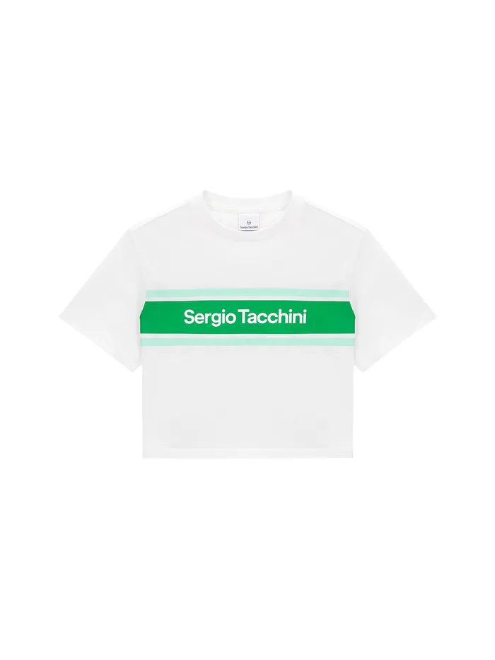 Women Tops And Sports Bras Sergio Tacchini Color Block Crop TShirt Off White Green