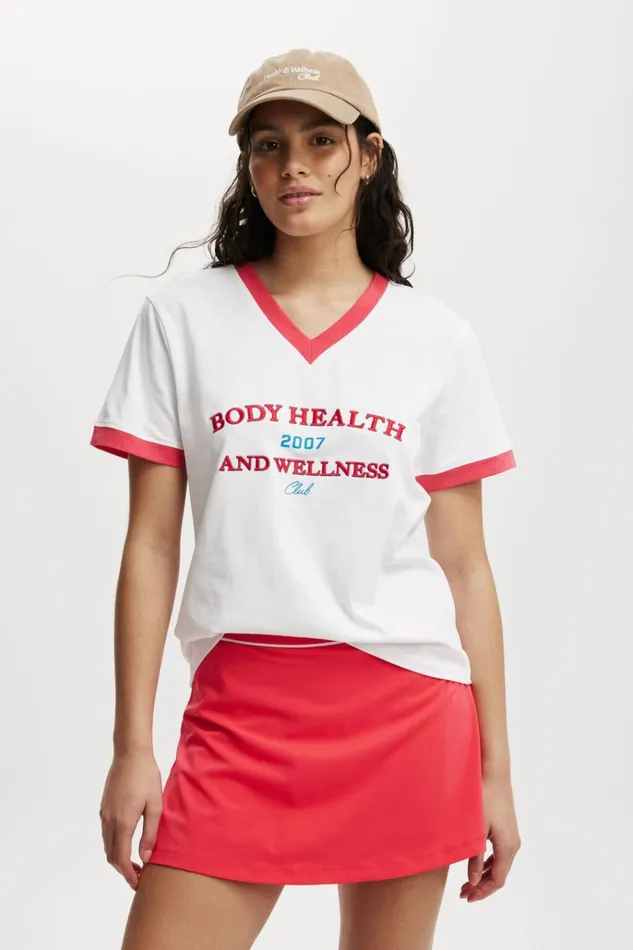 Women Tops Cotton On Active V Neck Tshirt Whitebhwc