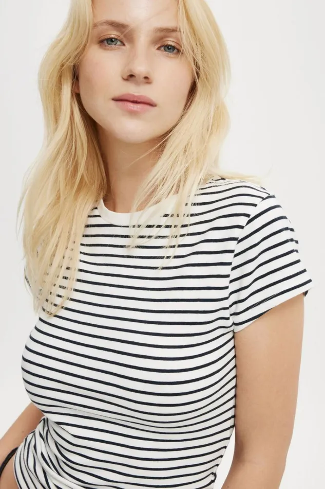 Women Tops Cotton On All Day Crew Tee Ash Stripe Vintage Whiteink Navy Women Tops Cotton On All Day Crew Tee Ash Stripe Vintage Whiteink Navy