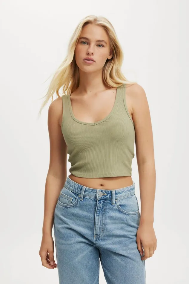 Women Tops Cotton On Bondi Tank Artichoke