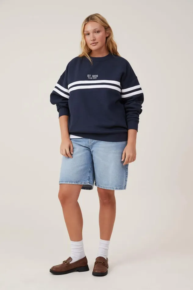 Women Tops Cotton On Classic Fleece Graphic Crew Sweatshirt St Ives Ink Navy Women Tops Cotton On Classic Fleece Graphic Crew Sweatshirt St Ives Ink Navy