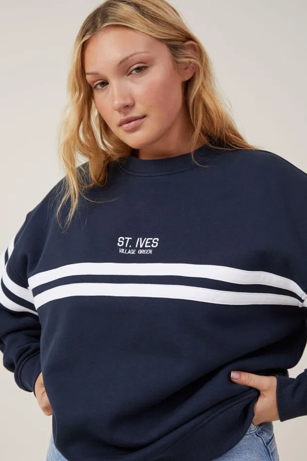 Women Tops Cotton On Classic Fleece Graphic Crew Sweatshirt St Ives Ink Navy Women Tops Cotton On Classic Fleece Graphic Crew Sweatshirt St Ives Ink Navy