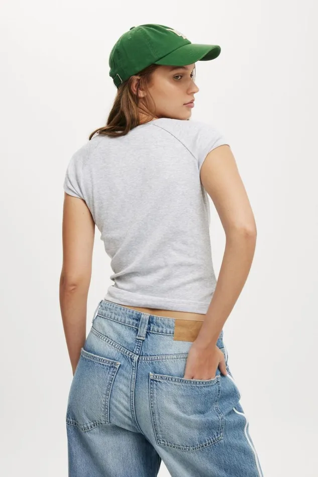 Women Tops Cotton On Essential Rib Raglan Cap Sleeve Top Grey Marle