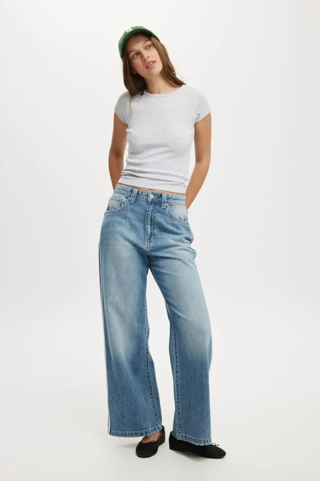 Women Tops Cotton On Essential Rib Raglan Cap Sleeve Top Grey Marle