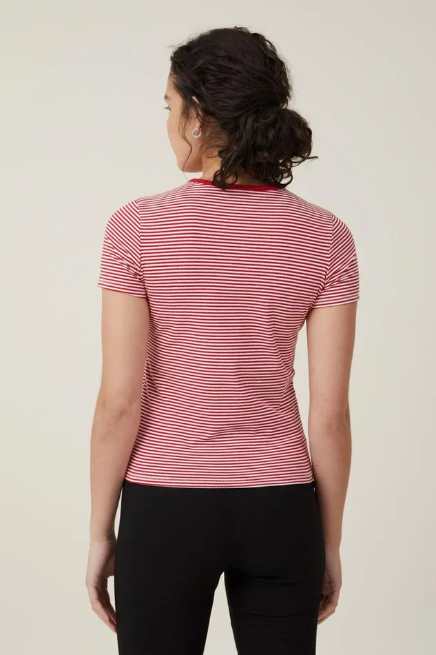 Women Tops Cotton On Fitted Graphic Longline Tee Berry Red White Stripe Women Tops Cotton On Fitted Graphic Longline Tee Berry Red White Stripe