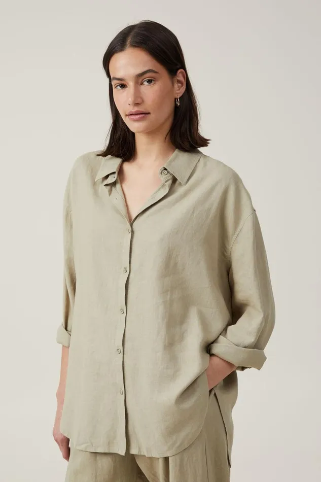 Women Tops Cotton On Haven Long Sleeve Shirt Desert Sage