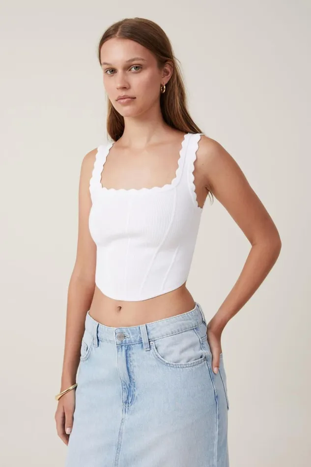 Women Tops Cotton On Knit Corset Cami White