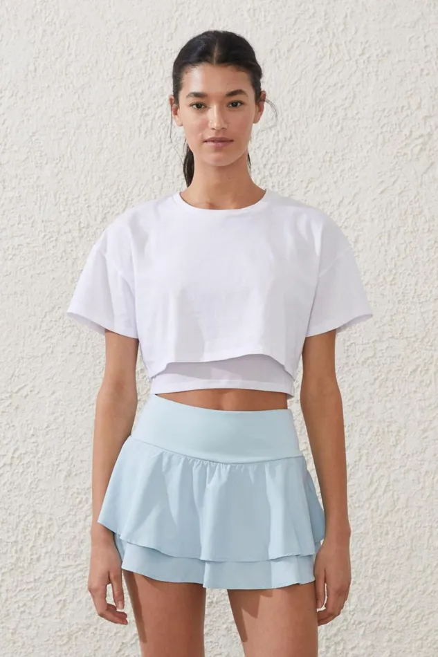 Women Tops Cotton On Mesh Layered Tshirt White