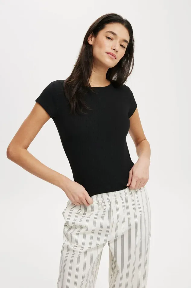 Women Tops Cotton On Mia Low Back Short Sleeve Top Black