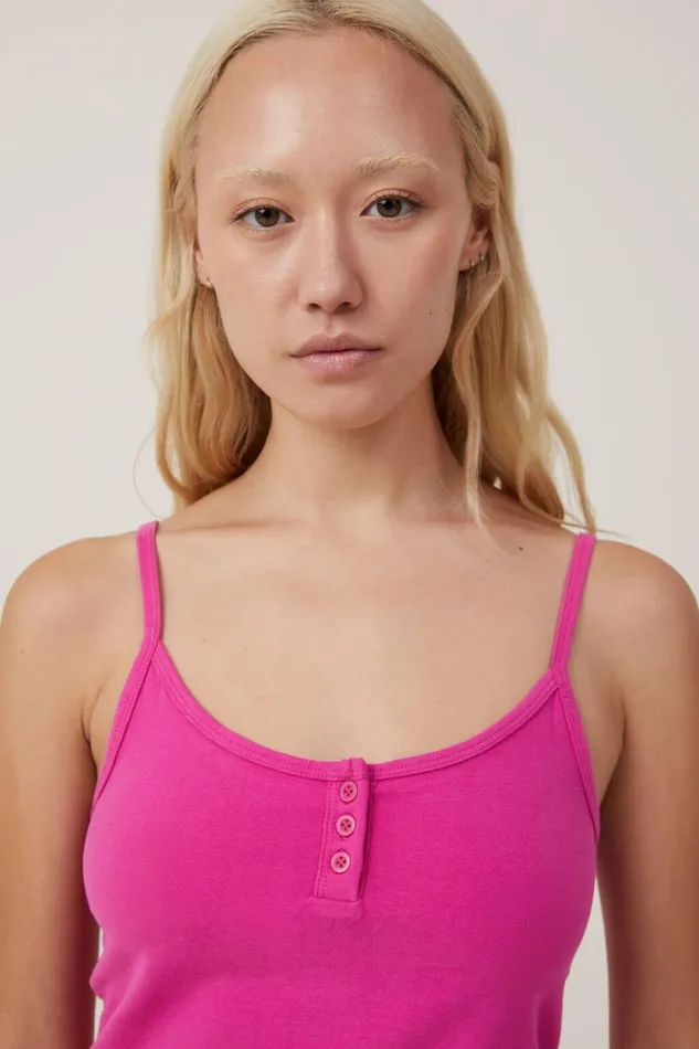 Women Tops Cotton On Peached Jersey Henley Cami Raspberry Mauve