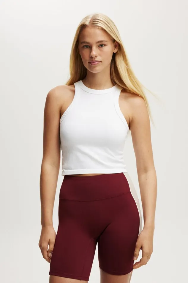 Women Tops Cotton On Seamless Ringer Tank White