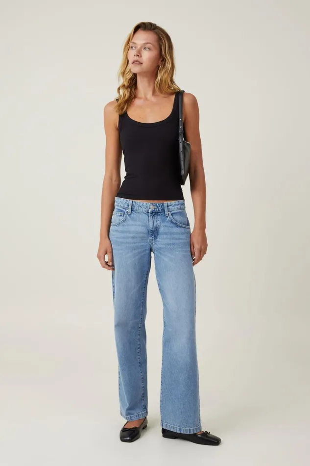 Women Tops Cotton On Staple Rib Double Scoop Tank Black